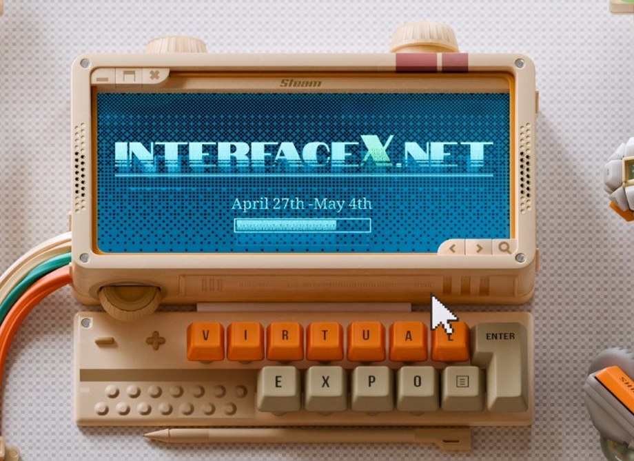 retro handheld device showing INTERFACEX.NET on its screen